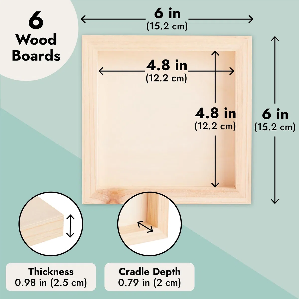 Tele di Legno Grezzo, Set da 6 Pannelli Quadrati di Legno per Pittura, 15.2 x 15.2 cm Ciascuno