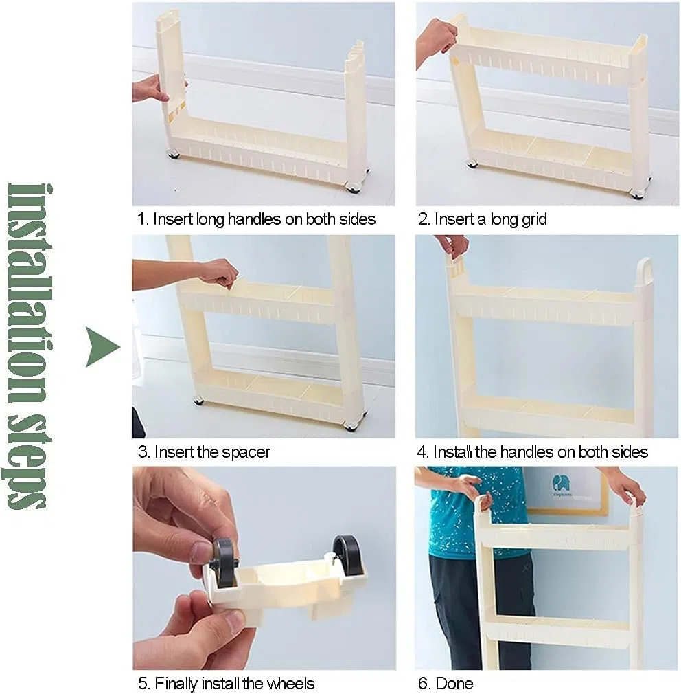 Carrello di Stoccaggio 3-Livello, 10cm Carrello Portaoggetti Scaffale con Ruote, Carrellino Salvaspazio per Cucina Bagno Lavanderia Sedili Stretti, Bianco (Size : 3 Layers - Heighten)