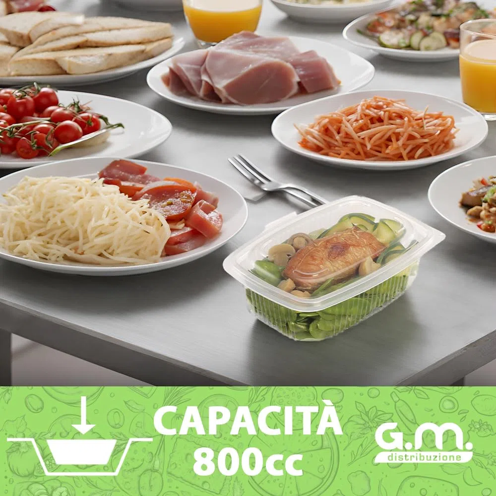100 Vaschette per Alimenti Caldi Ondabox - Formato 800 Ml - Contenitori Ermetici per Alimenti Caldi, Salvaliquidi, Riutilizzabili - Contenitori per Microonde