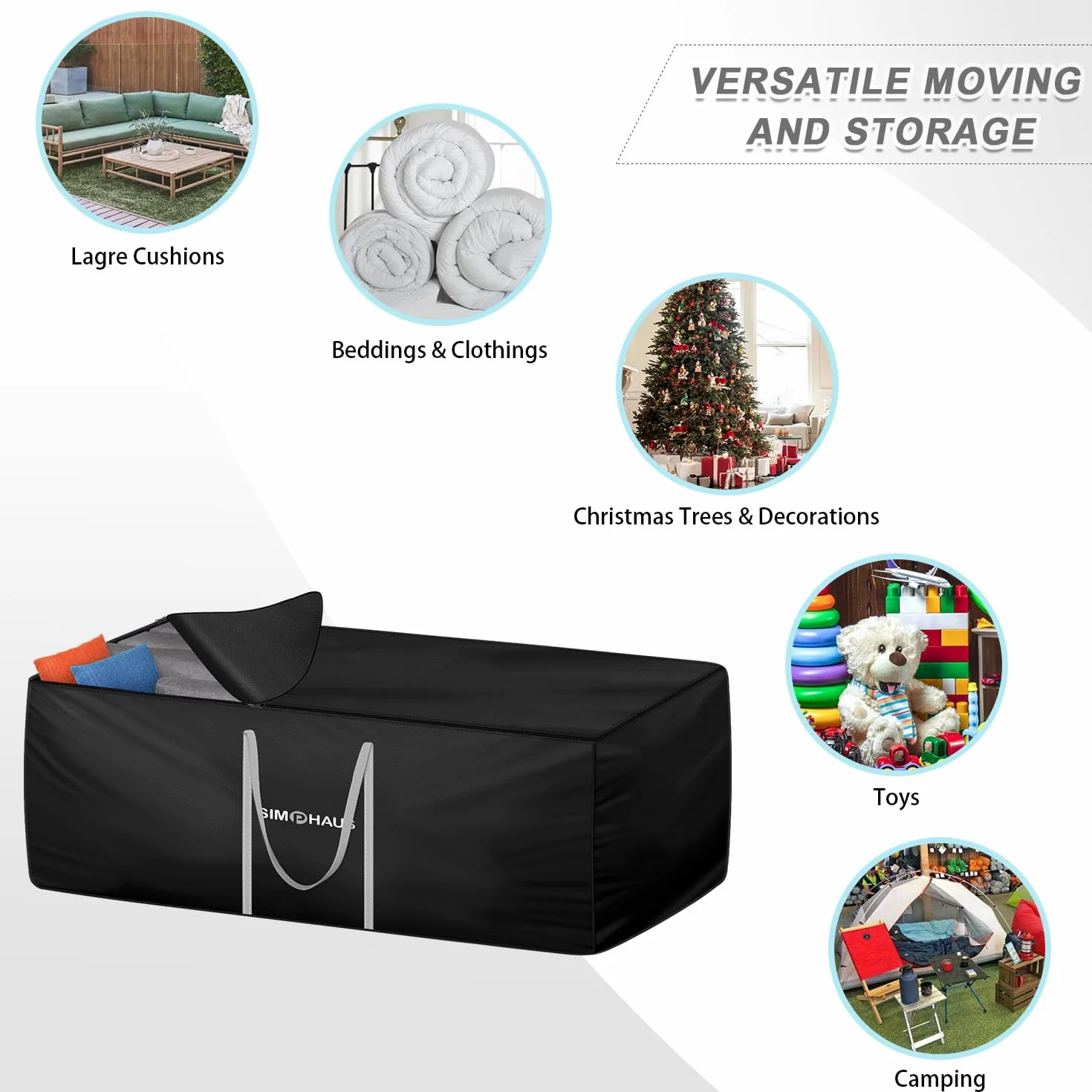 Borsa da Giardino Grande Borsa per Cuscini da Giardino Borsa Portaoggetti con Cerniera,Tessuto Oxford 420D Impermeabile,Anti UV Custodia per Albero di Natale,Borse Trasloco Grandi 180x80x60cm