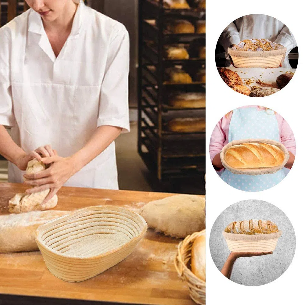 Goodchancecuk - Cestino per la lievitazione del pane, 3 pezzi, in rattan naturale, 21x15x8cm, per impasto di pane, pizza e pasticceria (ovale)