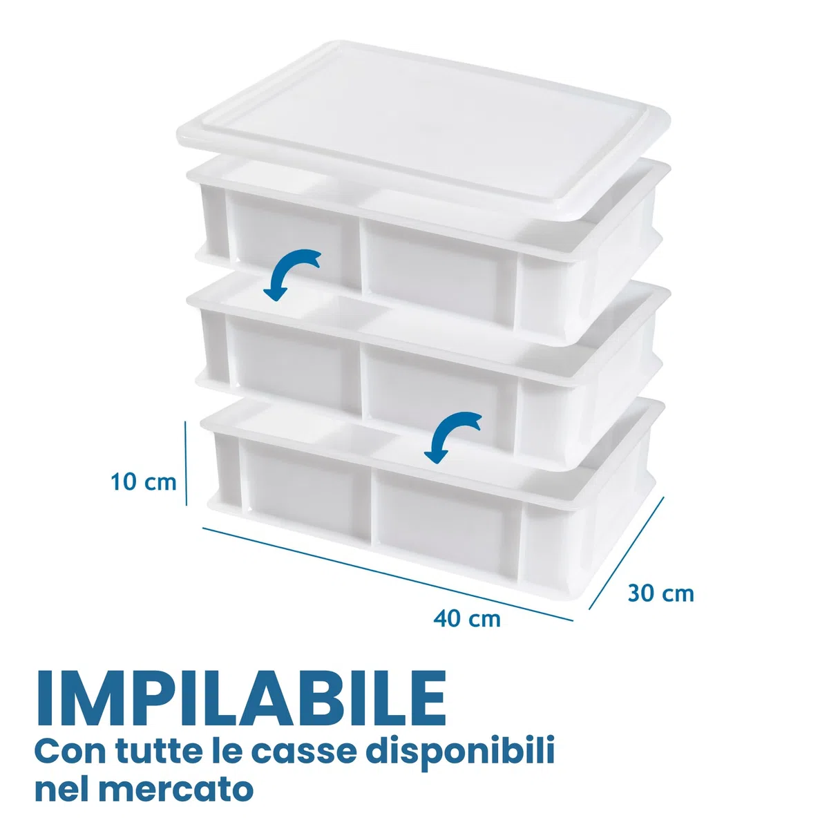 CookandSupply Contenitore per Lievitazione Pizza E Pane BPA-free - Cassette Portaimpasto Certificate di Grado Alimentare - Made in Italy - 5 Box Impilabili 40x30x10 + 1 Coperchio