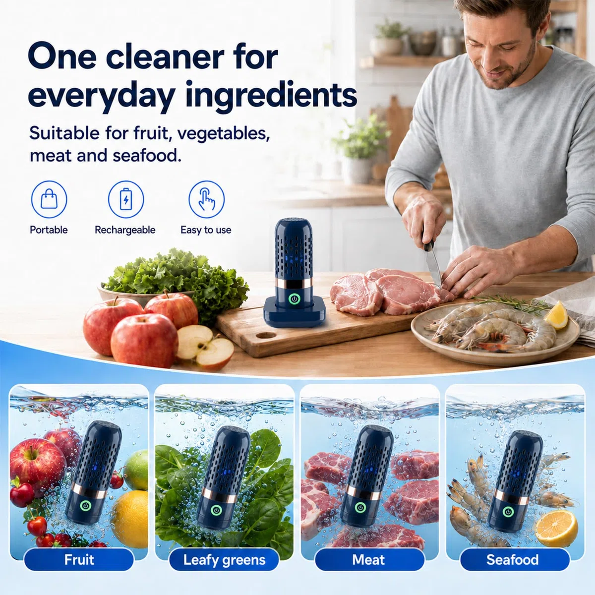 Lavatrice per frutta e verdura, portatile, USB, ricaricabile, per frutta, verdura e carne