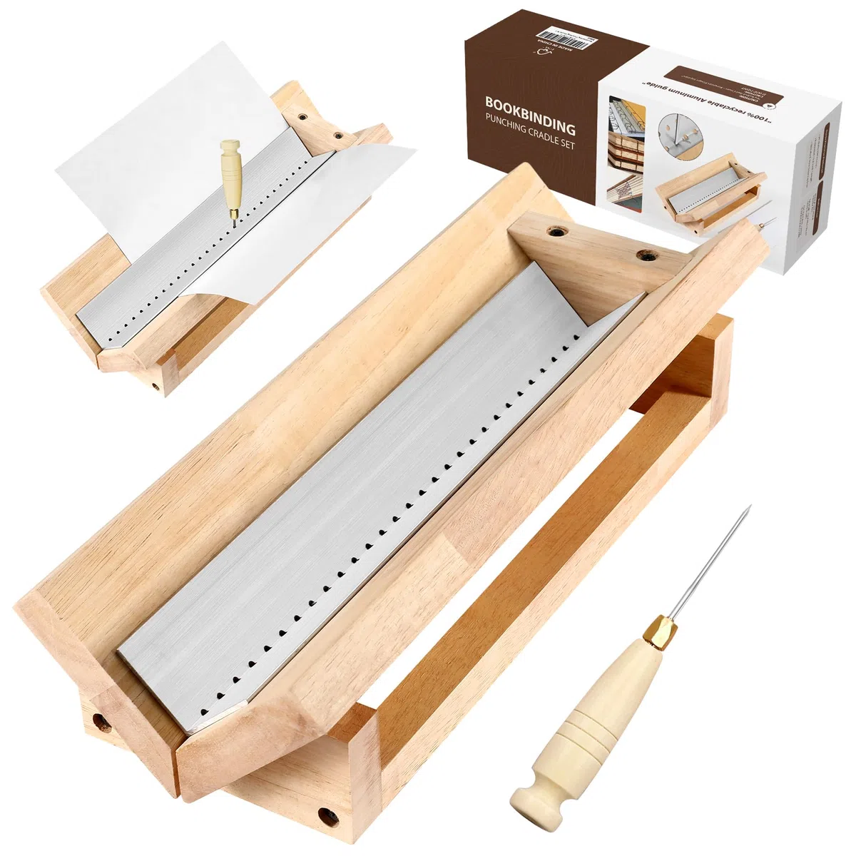 Supporto per punzonatura per rilegatura con guida per piercing in alluminio, con punteruolo in rame, set di strumenti per punzonatura per kit di rilegatura, per libri fai da te, superficie liscia