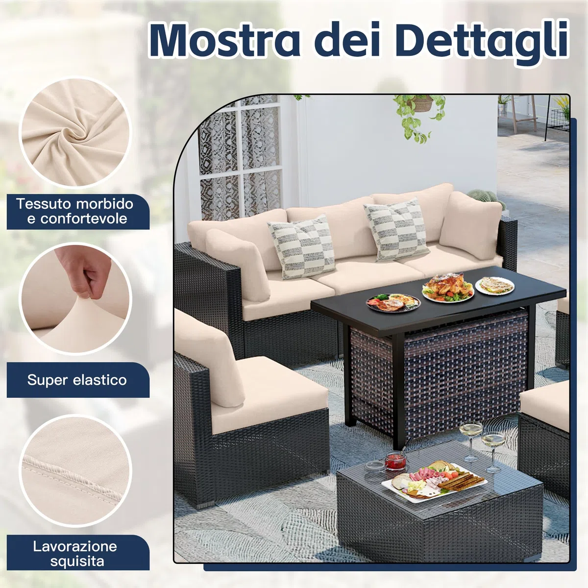 Set di 8 fodere per cuscini da terrazzo|Fodere per divani esterni|Fodere elastiche per cuscini di divano|Fodere per divano|Fodere protettive per mobili lavabili e riutilizzabili