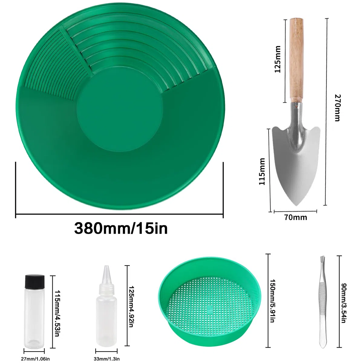 YSOOUA Gold Pan Kit Setaccio per Oro Bacino per la Ricerca dell'oro Gold Pan Kit Classificatore d'oro Ricerca Oro Pans Setaccio Accessori per sabbia oro miniere lavaggio manuale oro panning (Verde)