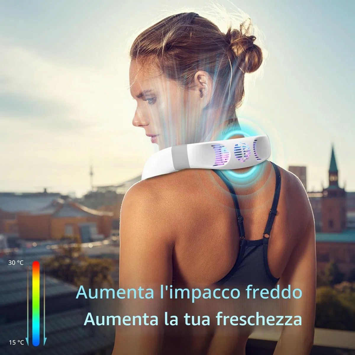 Ventilatore da collo 6000 mAh piastra raffreddamento, impacco freddo, senza lame, portatile, silenzioso, ricaricabile, essenziale vacanze, per donne uomini
