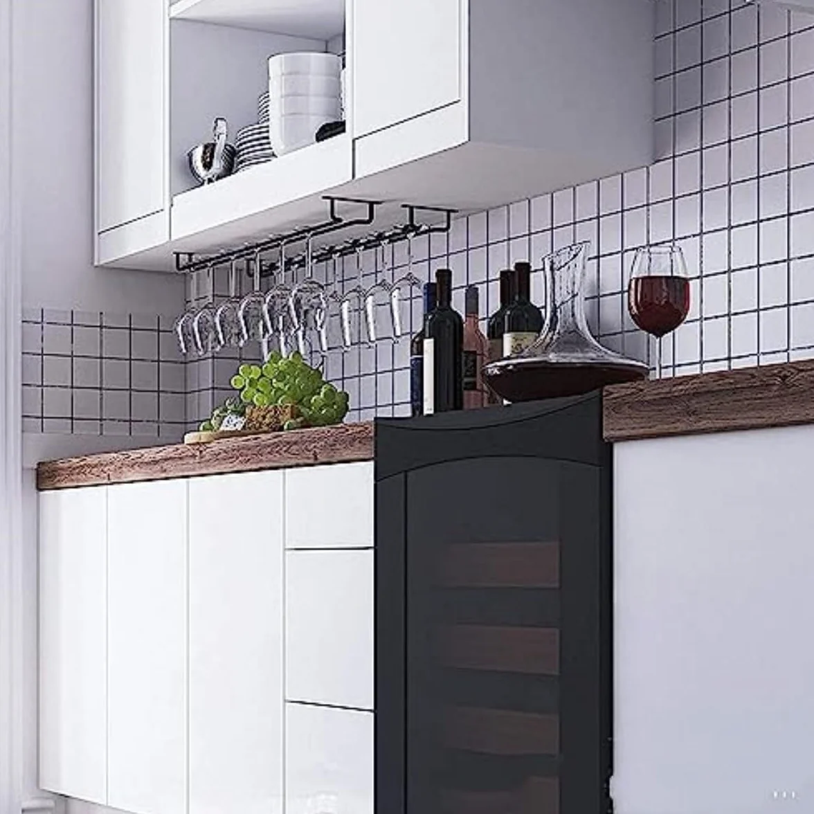 Set di 4 portabicchieri da vino in metallo, 40 cm, da appendere, in metallo, da appendere, per bar, cucina, pub, ristorante