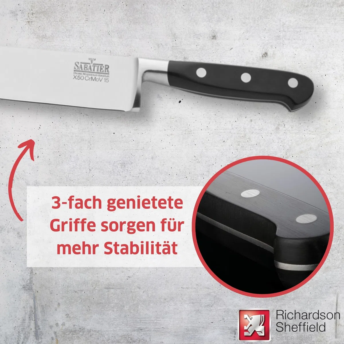 Richardson Sheffield - Coltello da Chef V Sabatier, 25 cm, Color Argento