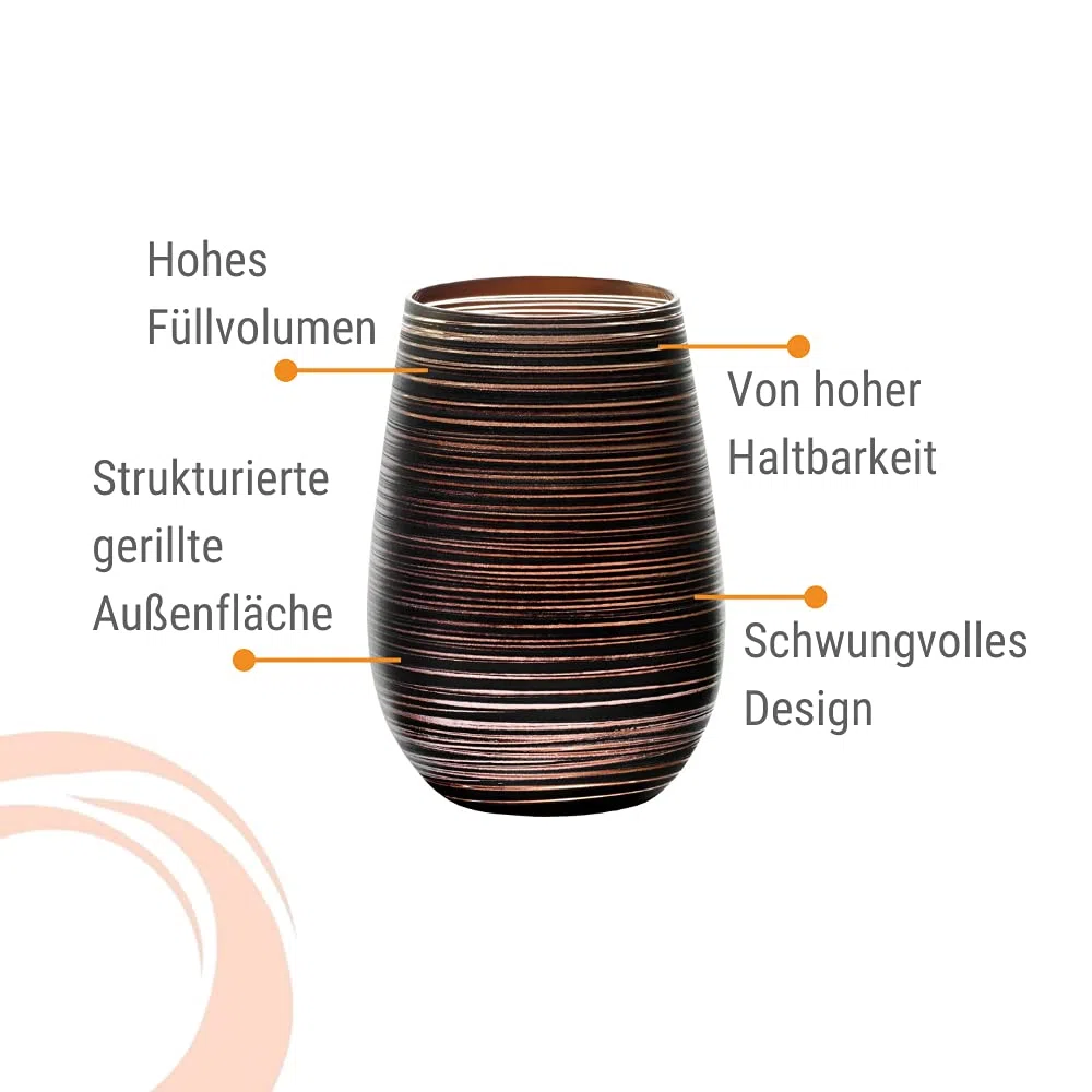 Stölzle Lausitz Set 6 Bicchieri Twister 465ml – Bicchieri in Cristallo Senza Piombo per Acqua Cocktail e Succhi – Design Elegante Nero-Bronzo – Resistenti agli Urti e Lavabili in Lavastoviglie