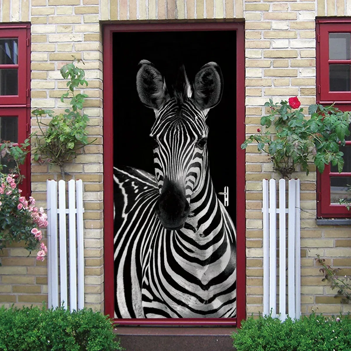 A.Monamour Adesivo Porta Autoadesiva Zebra in Bianco E Nero A Tema Animale Vinile PVC Adesivi per Porte Interne 3D Pellicola Adesiva Poster Sticker Murale Parete Carta da Parati