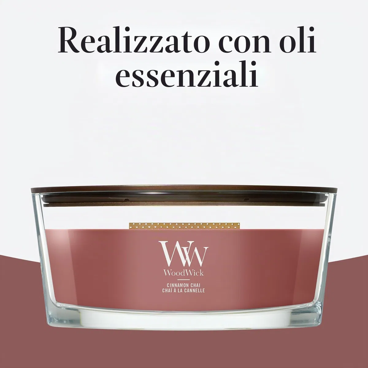 WoodWick Candela profumata Ellispe con stoppino crepitante | Cinnamon Chai | Durata della fragranza: fino a 50 ore