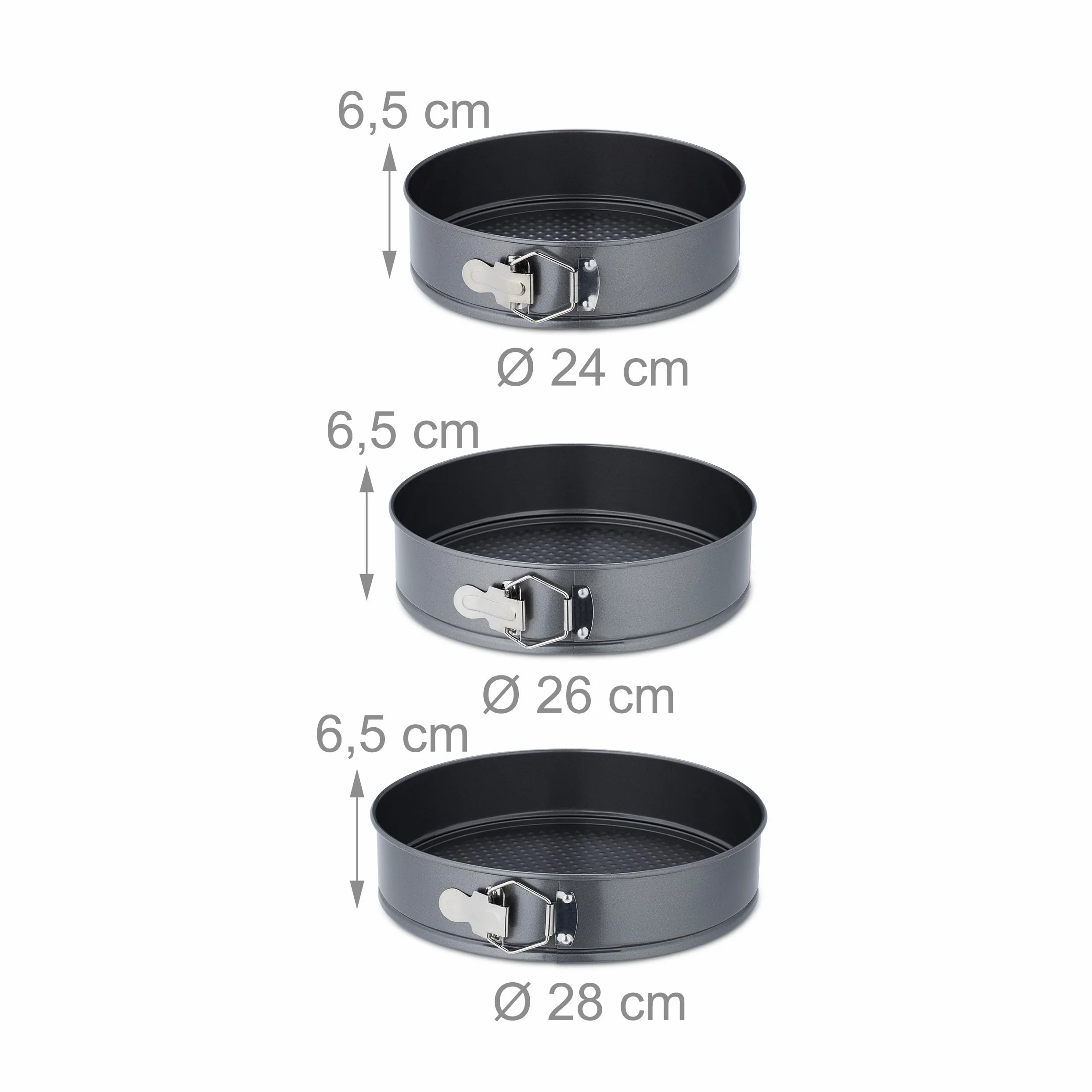 Relaxdays Set da 7 Teglie Rotonde per Dolci, Ø 14/16/18/20/24/26/28 cm Acciaio Inox Rivestimento Antiaderente, Antracite