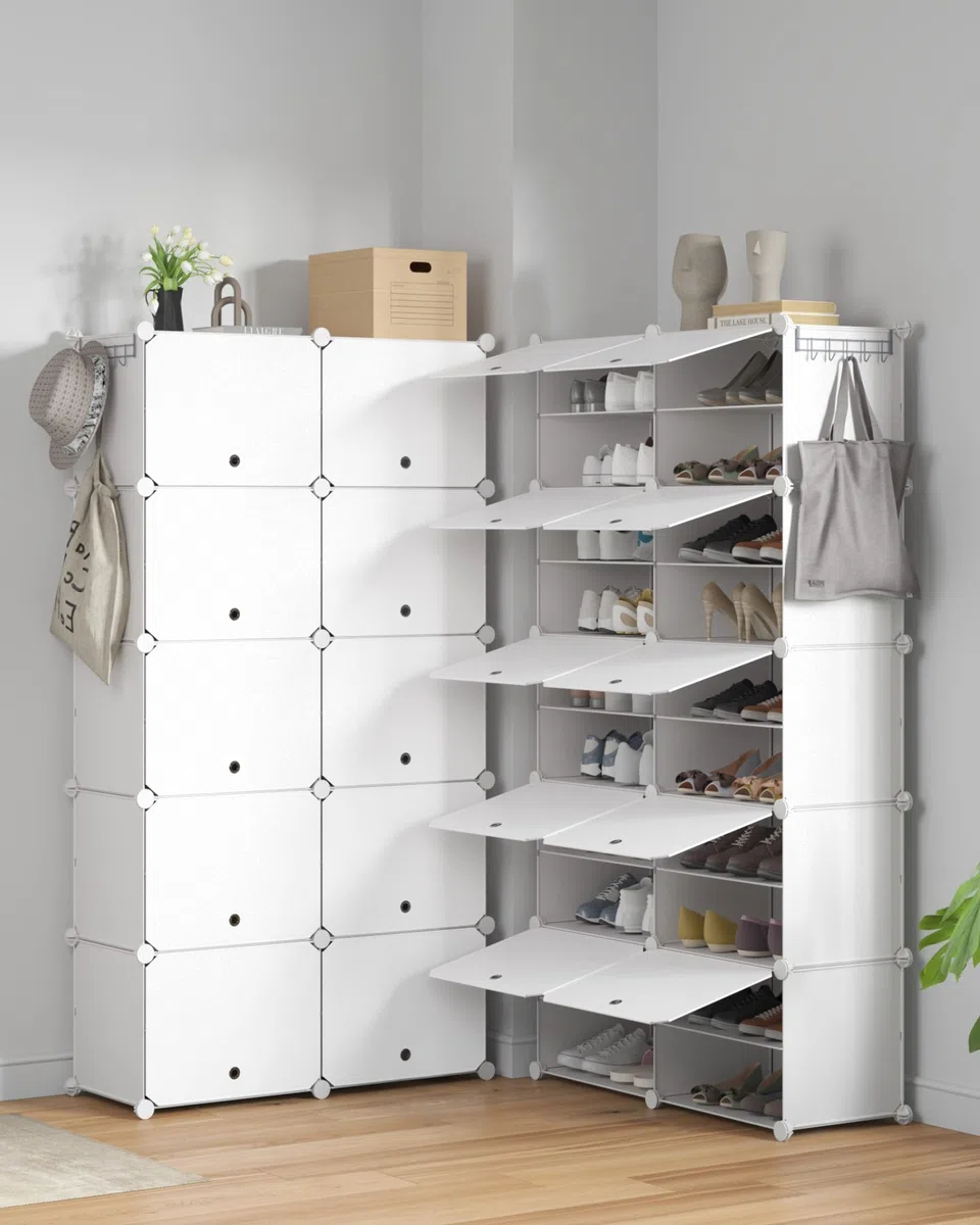 Mondeer Scarpiera in plastica a 10 livelli, portascarpe organizer per 40 paia di scarpe, salvaspazio, per corridoio, camera da letto, soggiorno, ingresso (bianco)