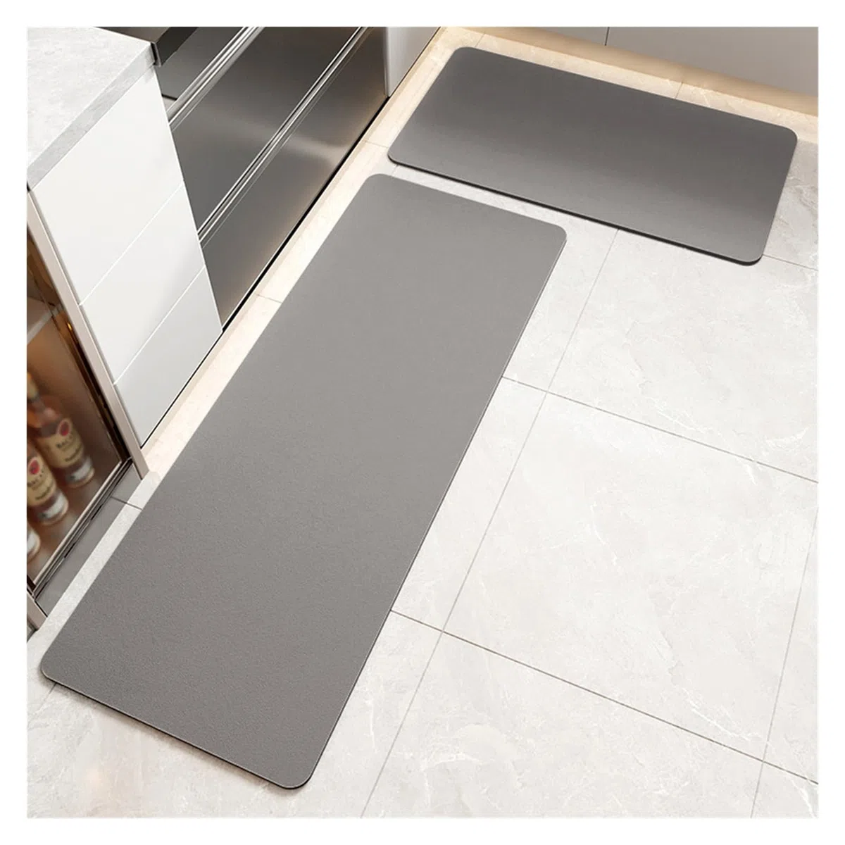 Diatomite - Tappetino da cucina super assorbente, morbido, lavabile, in tinta unita, per bagno e ingresso (grigio, 50 x 160 cm)