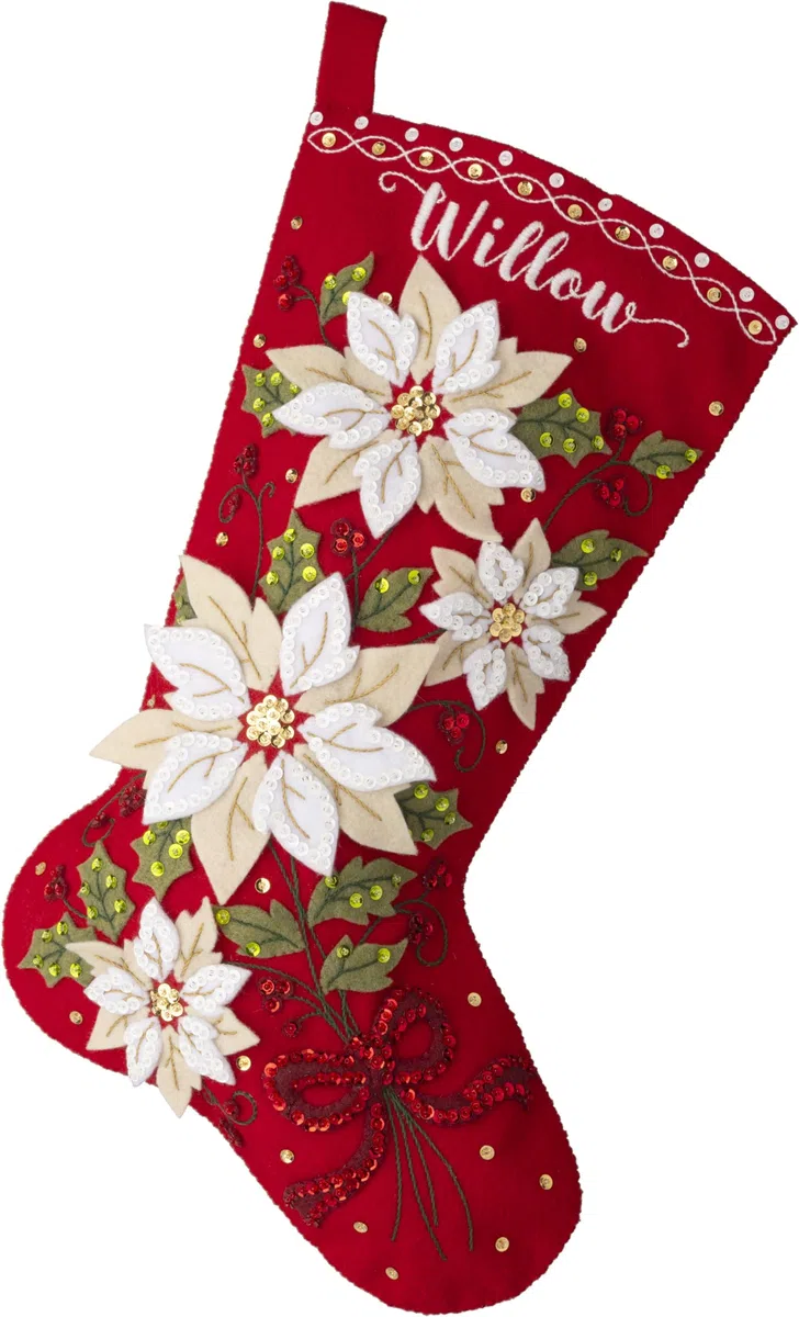 Bucilla Felt Stocking Applique Kit 18" Long-Posh Poinsettia 89565E