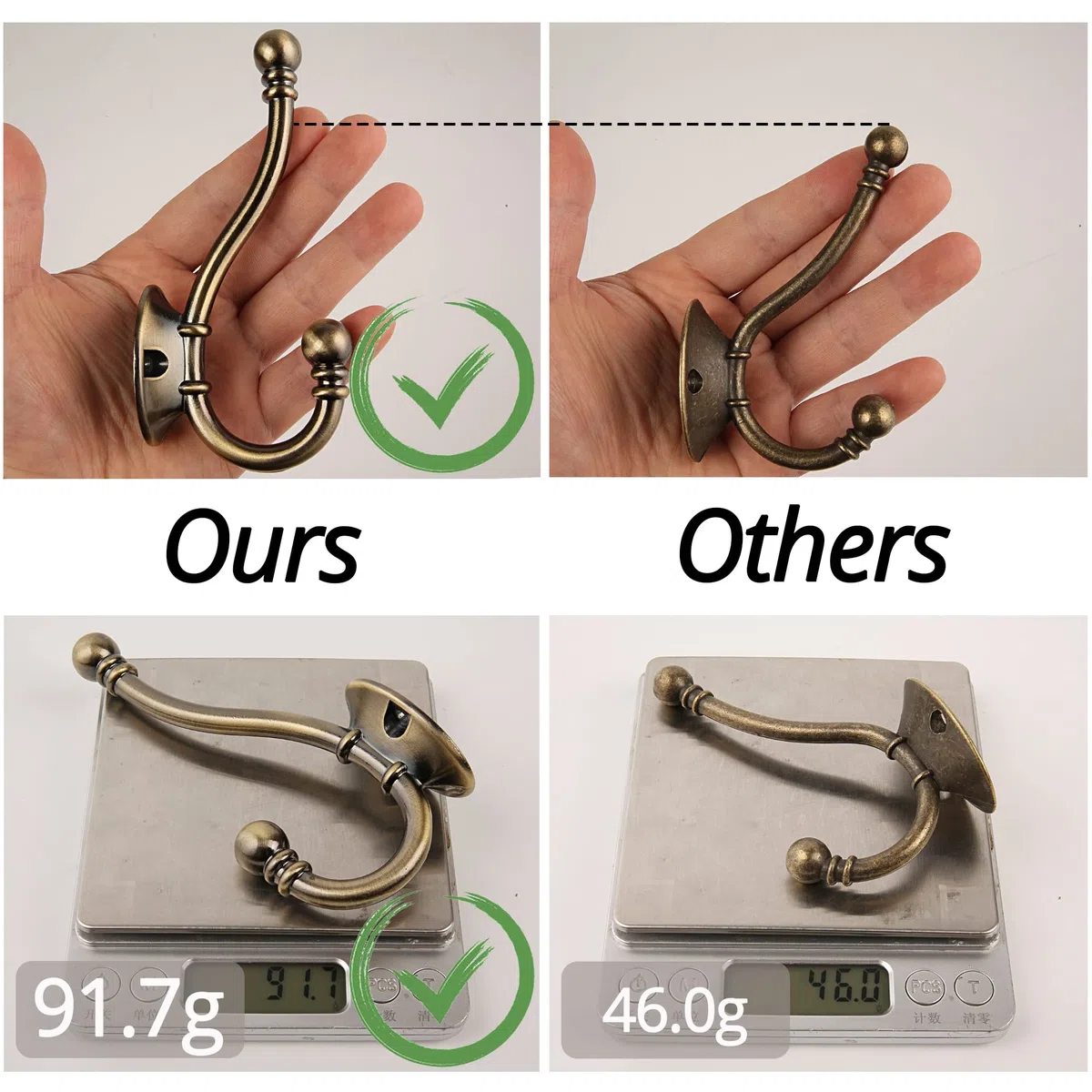 HASWARE 6 ganci appendiabiti a doppia punta, con 12 viti ganci a parete ganci appendiabiti grandi e resistenti per cappotti, cappelli, appendiabiti, chiavi, asciugamano (nero opaco)