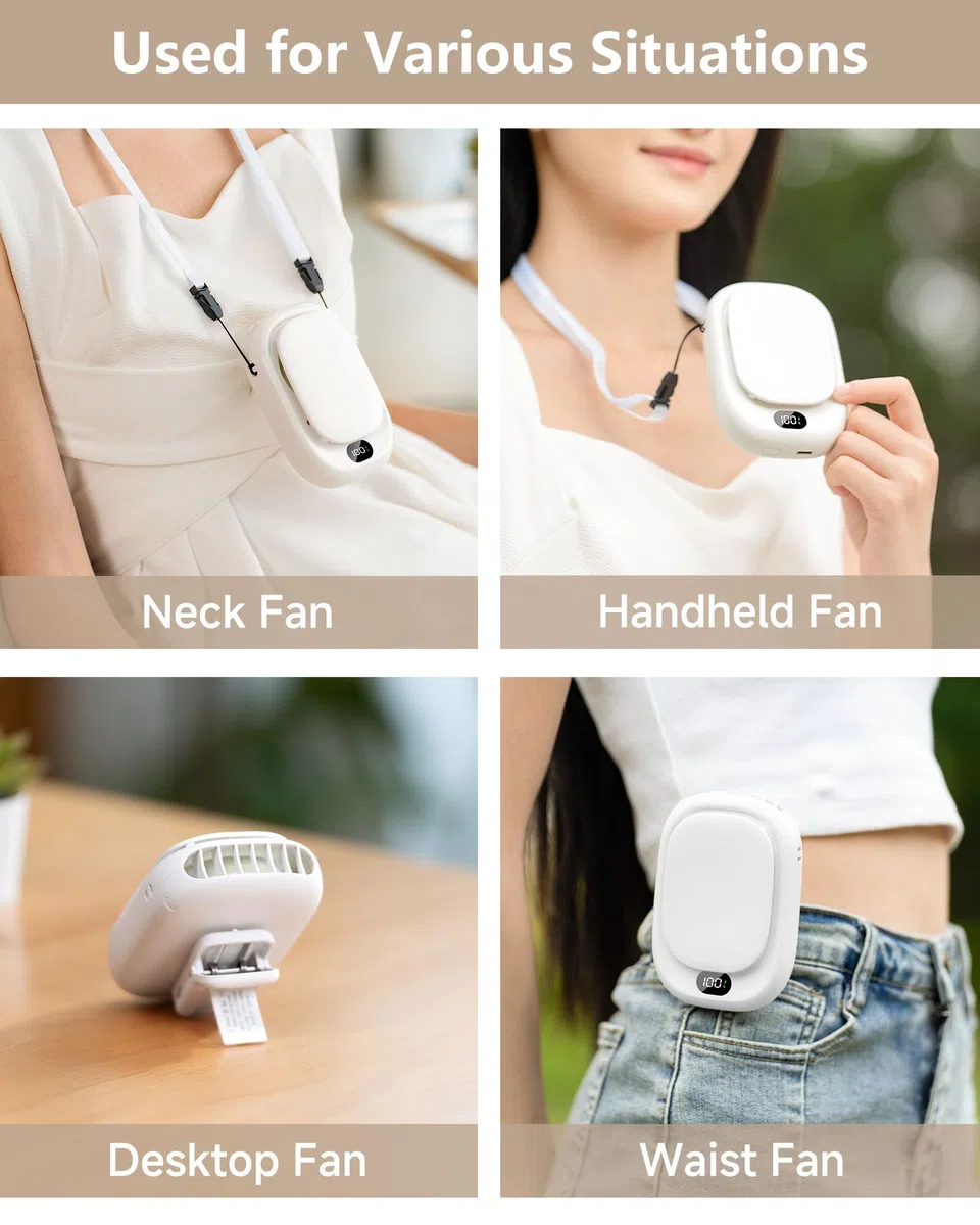 ViSSKO Portatile Ventilatore da Cintura, 2000mAh Mini USB Ventilatore, 4 Velocità Ventola da Tavolo Ricaricabile per Campeggio, facchino, Outdoor e Operaio - Bianco