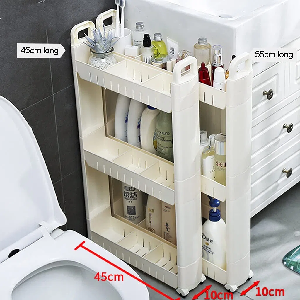 Carrello di Stoccaggio 3-Livello, 10cm Carrello Portaoggetti Scaffale con Ruote, Carrellino Salvaspazio per Cucina Bagno Lavanderia Sedili Stretti, Bianco (Size : 3 Layers)