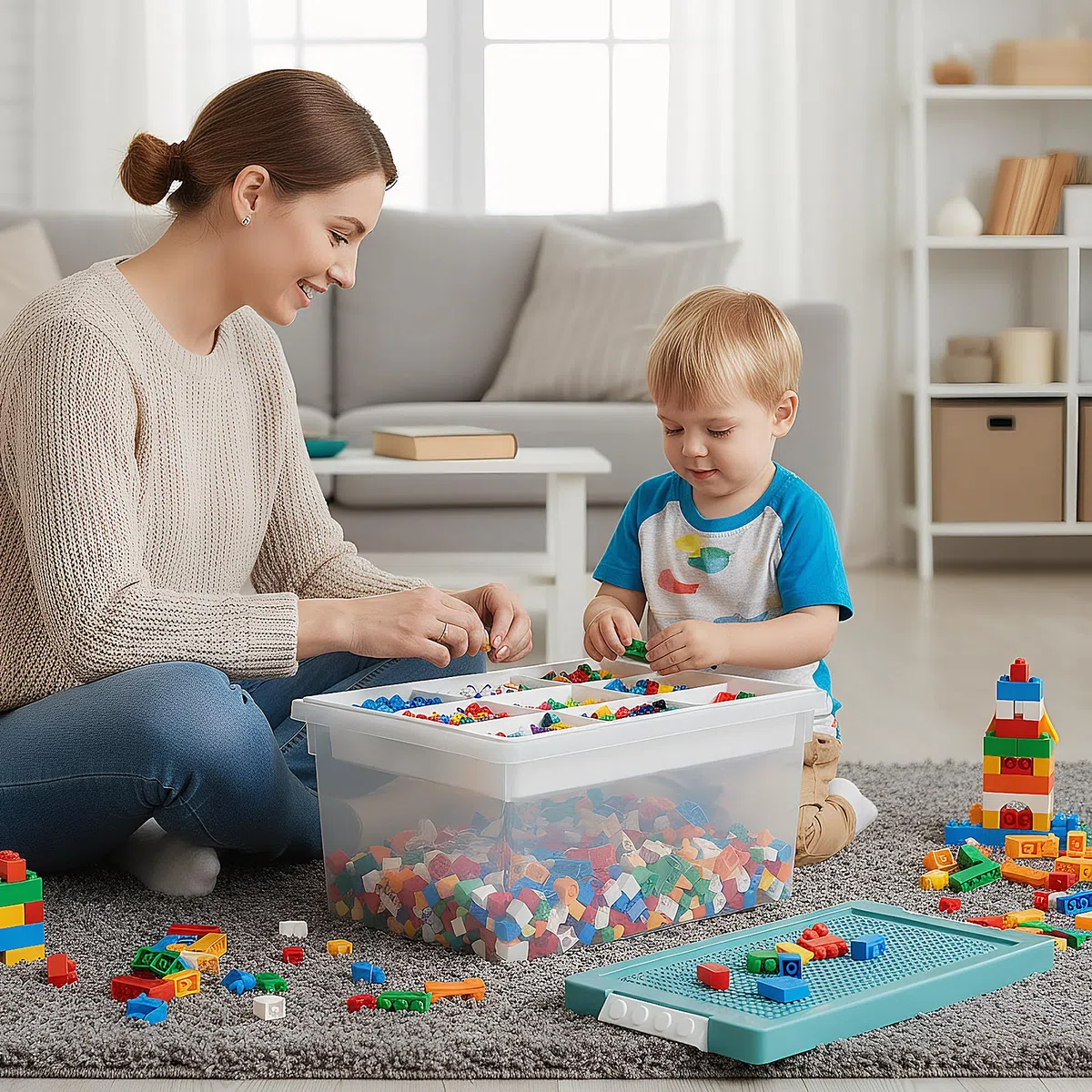 Contenitore Giochi Bambini per Lego, Impilabili Scatola Portaoggetti con Coperchio Vassoio Rimovibile in Plastica Trasparenti Contenitori Portaoggetti per Costruzioni Mattoncini Giochi