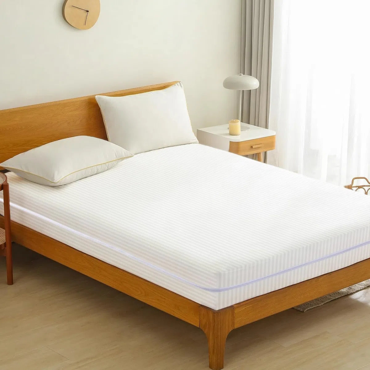 Coprimaterasso in raso con cerniera, doppio lato, chiusura con cerniera, copertura completa anti cimici, profondità 30 cm, con cerniera (bianco, super king size)