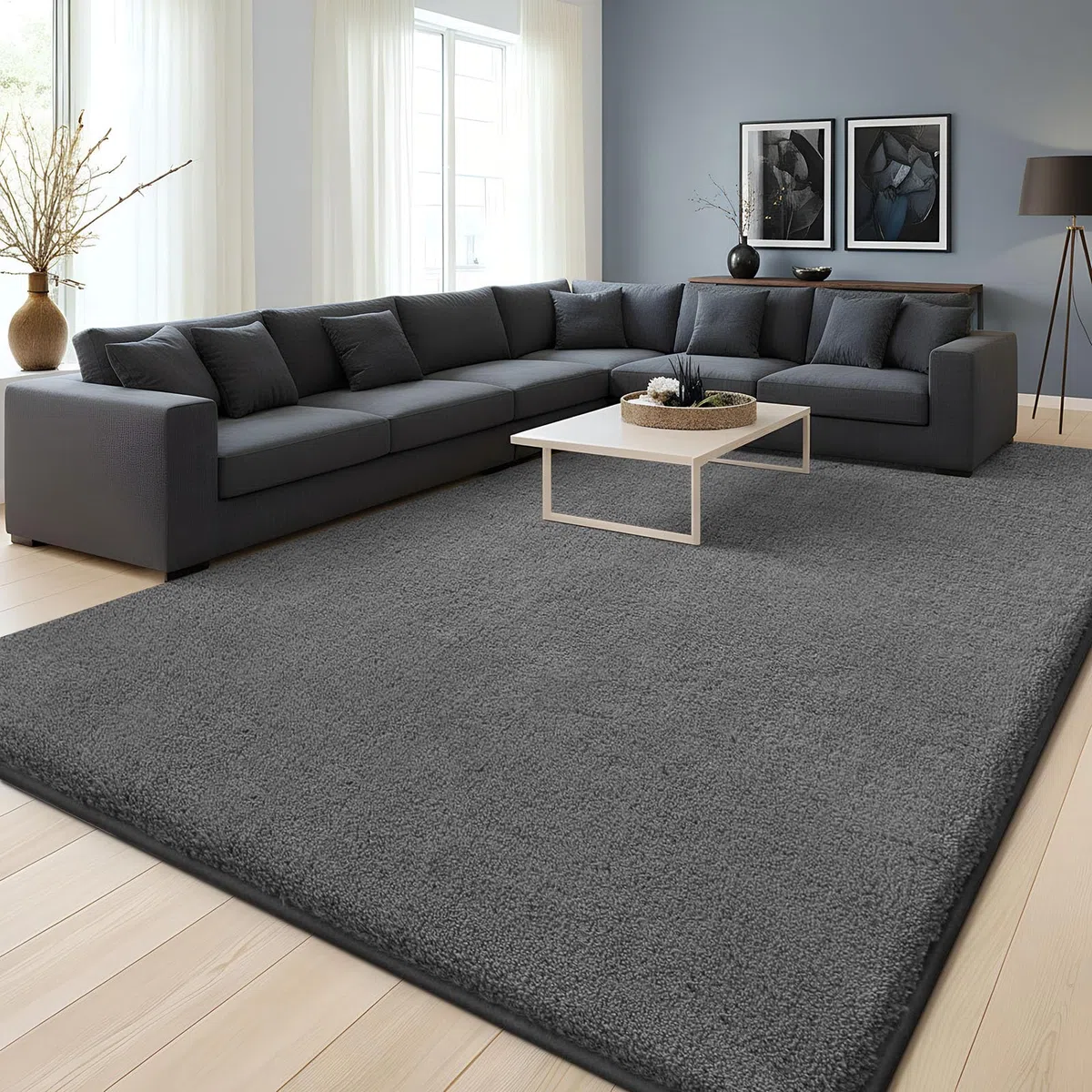 Homaxy Tappeto moderno per soggiorno, 120 x 160 cm, morbido, lavabile, con fondo antiscivolo, a pelo corto, per corridoio, cameretta dei bambini, camera da letto, grigio scuro