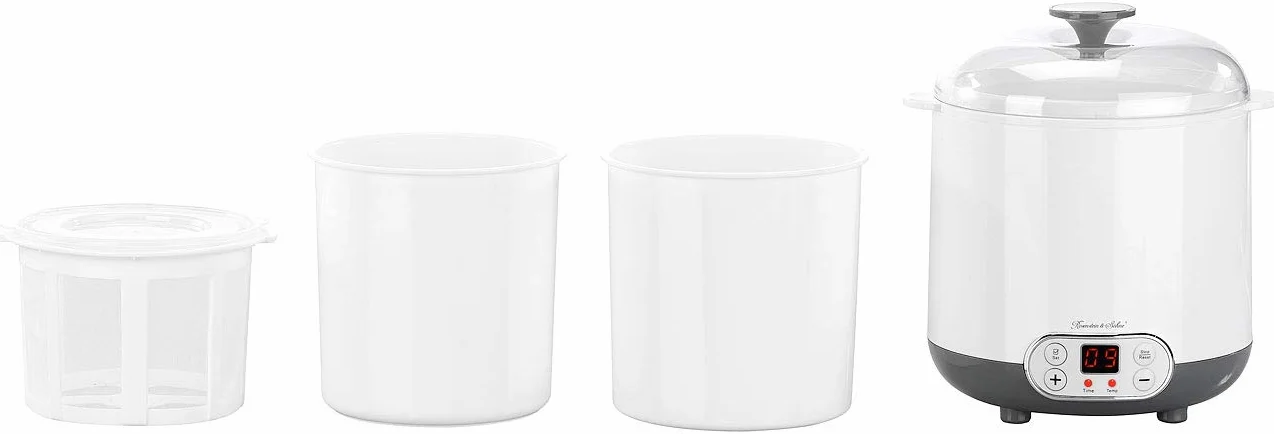 Rosenstein & Söhne Yogurtiere - preparatore di: Yogurtiera per yogurt greco, yogurt naturale e molto altro., Tempo e temperatura regolabili, 2 contenitori con volume di 1,5 e 1,35 litri (yogurtiera)