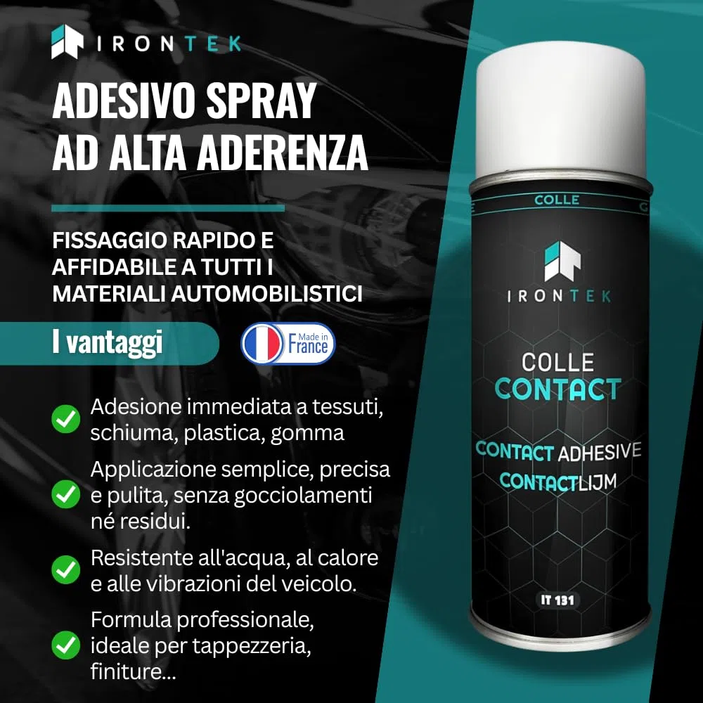 Colla Spray a Contatto 400ml - IRONTEK - IT131 | Neoprene Senza Filamenti | Alta Resistenza | Tessuti Gomma Plastica | Riposizionabile