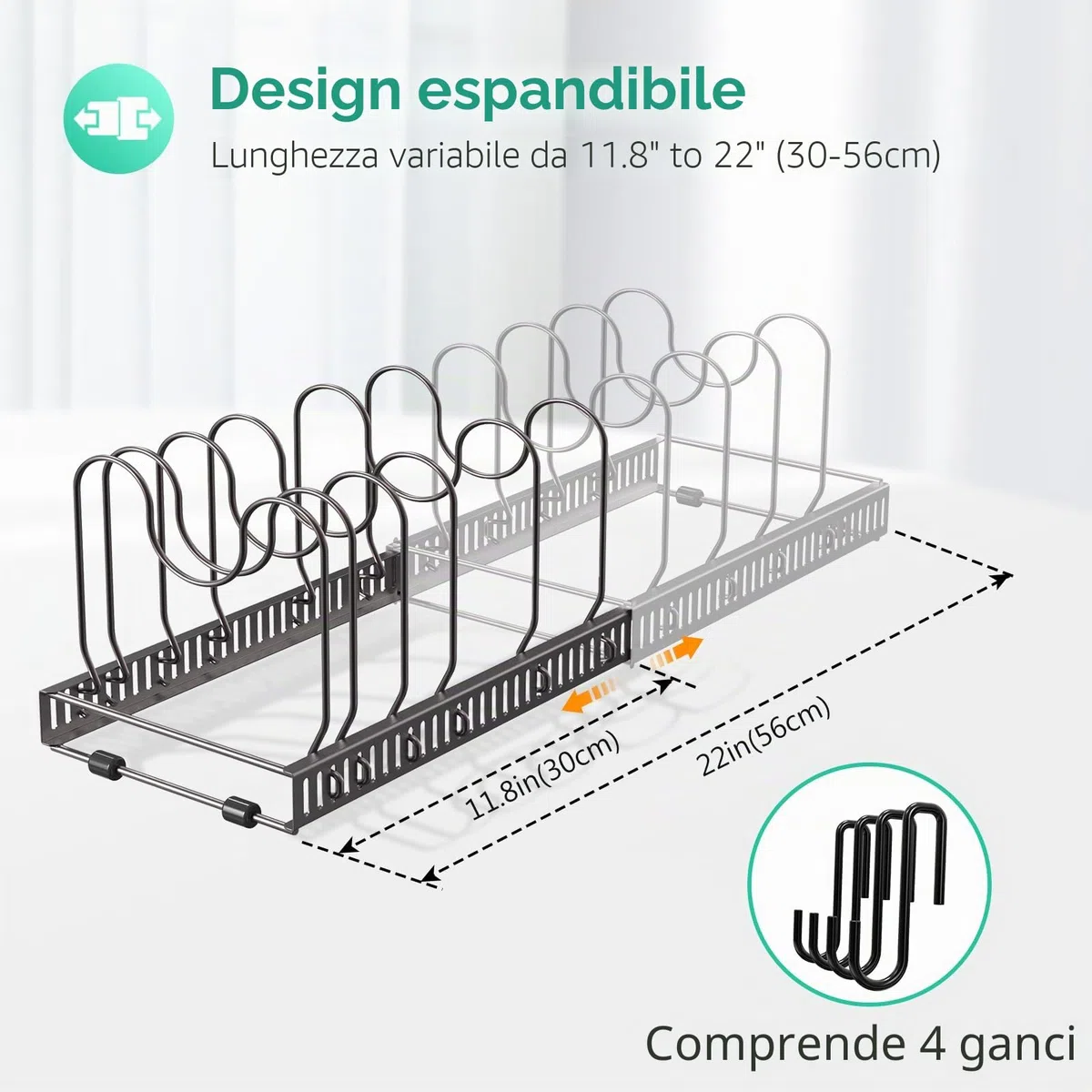 Puricon Porta Coperchi Pentole Salvaspazio in Metallo, Porta Padelle Allungabile con 10 Scomparti, Portacoperchi per Padelle, Coperchi Organizer Cucina-Bronzo