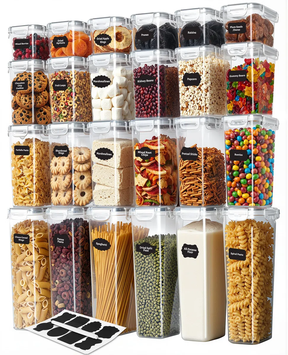 KICHLY, contenitori ermetici per alimenti con coperchi (confezione da 24) - Organizzatori e contenitori per dispensa - Contenitori per dispensa o cucina senza BPA - Ideali per cereali, farina