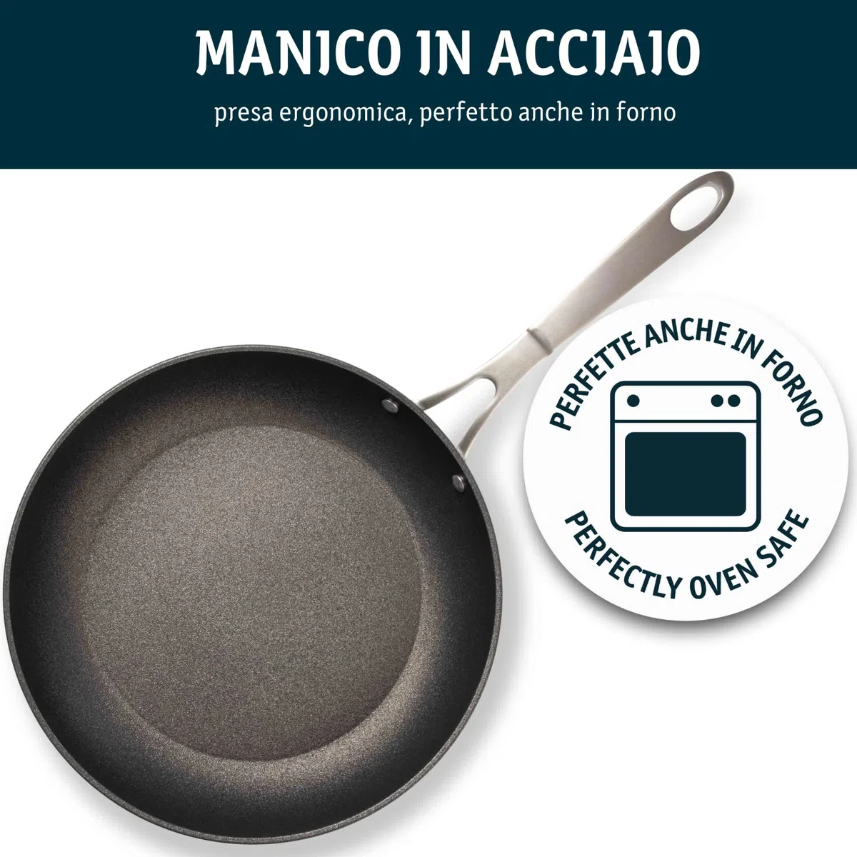 TVS Padella Antiaderente ISPIRATA - Ø24 cm, Resistente ai Graffi, Alto Spessore, Senza Nichel, Compatibile con l'Induzione, Made in Italy