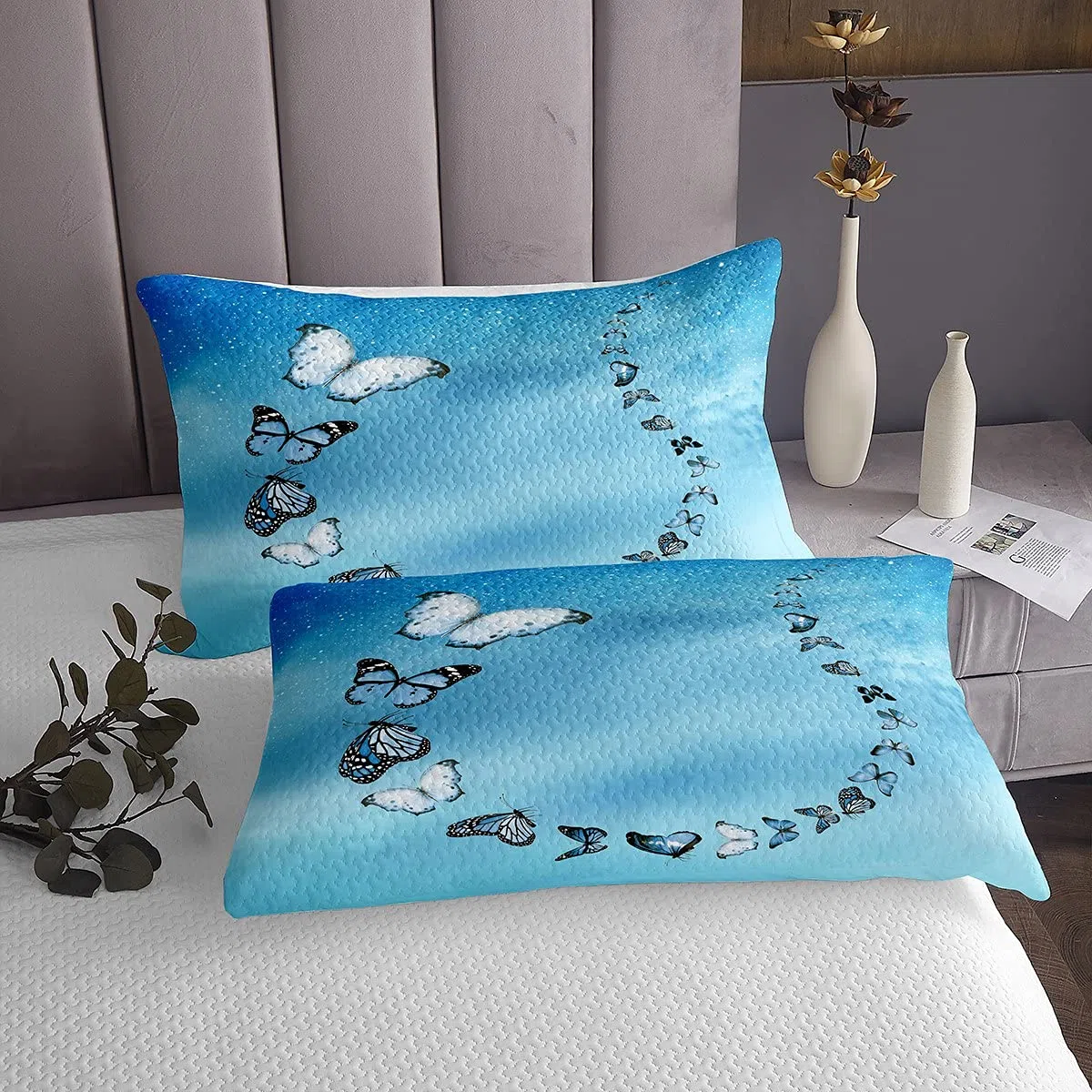 Coperta trapuntata per bambini con farfalla blu e bianca fantasia galassia farfalla per ragazzi e ragazze sfumato blu trapunta set fata Dreamy Flying Animal biancheria da letto 2 pezzi for170X230cm
