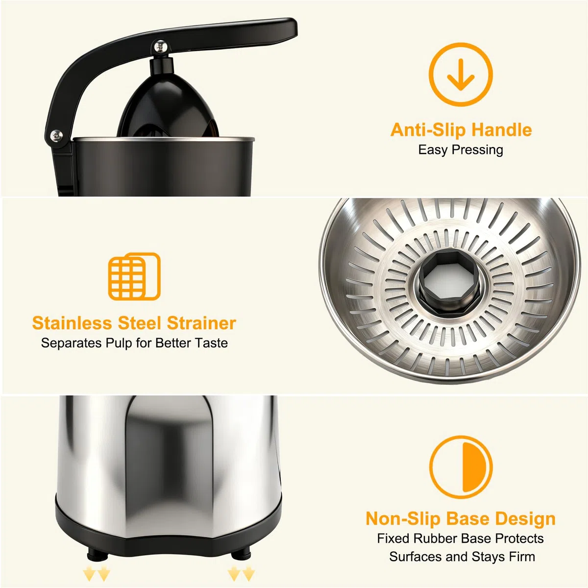 Romon Spremiagrumi Elettrico, 85W Spremi Limone Frutta Verdura Elettrici Machine, Citrus Juicer 2 Coni Dimensioni, Acciaio Inox Elettrodomestici Cucina Antigoccia Senza BPA per Arance Limoni Pompelmi