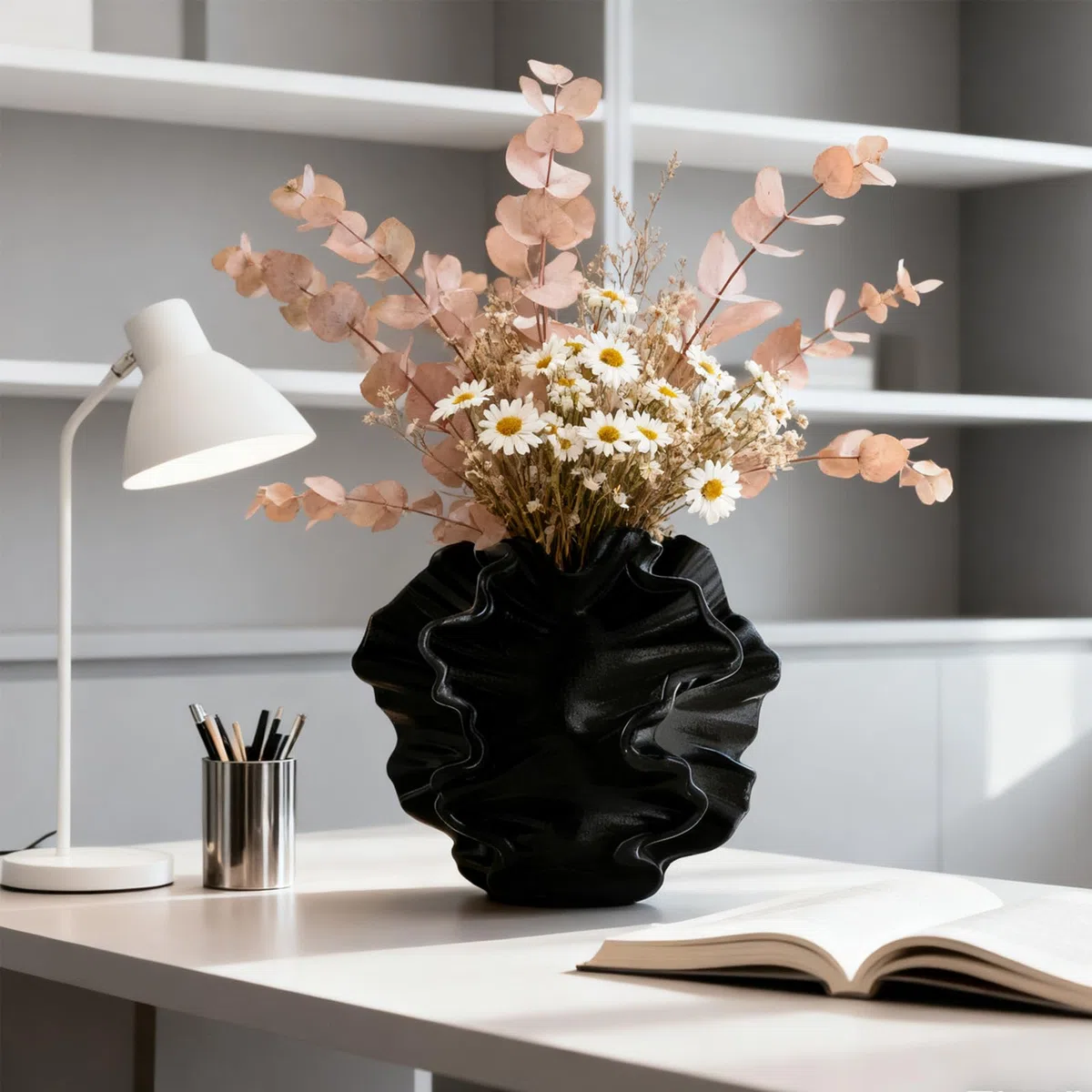 Vaso Decorativo da Interno, SUKIYPO Vaso in Ceramica, Vasi Decorativi Interno Moderni per Nordico, Arredamento Casa Vasi di Fiori Estetici Boho Vase per Casa, Soggiorno, Ufficio, Nero
