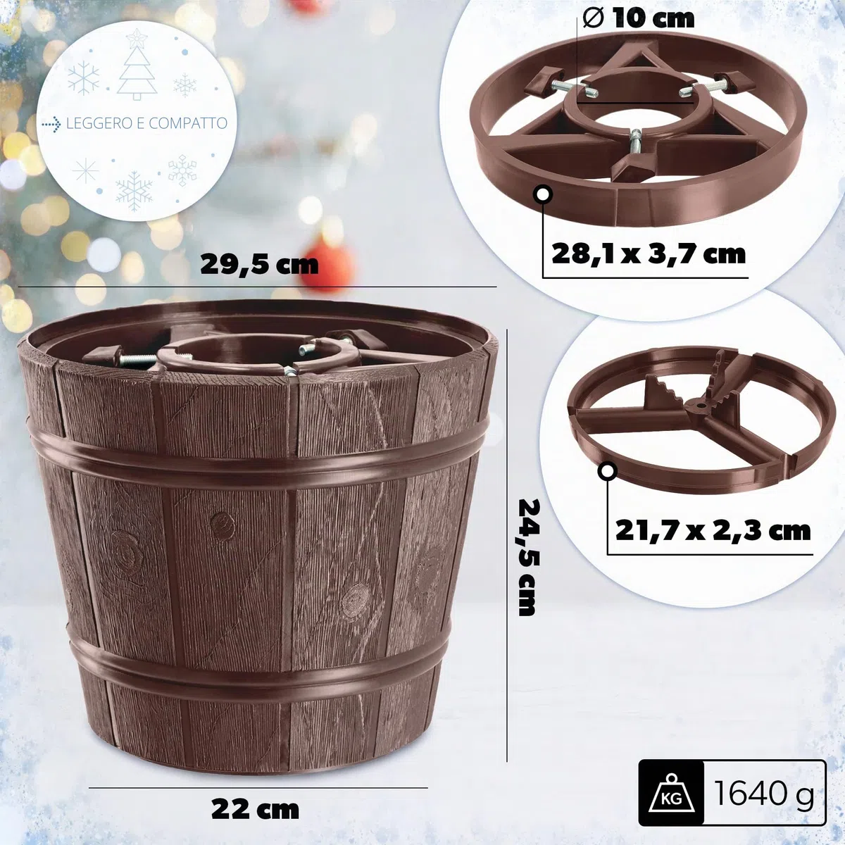 KADAX Supporto per Albero di Natale, in Plastica, Due Versioni a Colori, Supporto per Albero Fino a 240 cm, Marrone