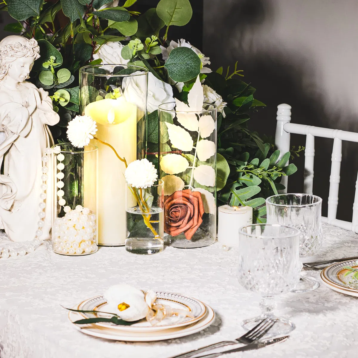 Set di 4 portacandele cilindrici in vetro trasparente a forma di uragano, vaso di fiori per lumini votivi, candele galleggianti per soggiorno, tavolo, centrotavola, decorazioni per matrimoni