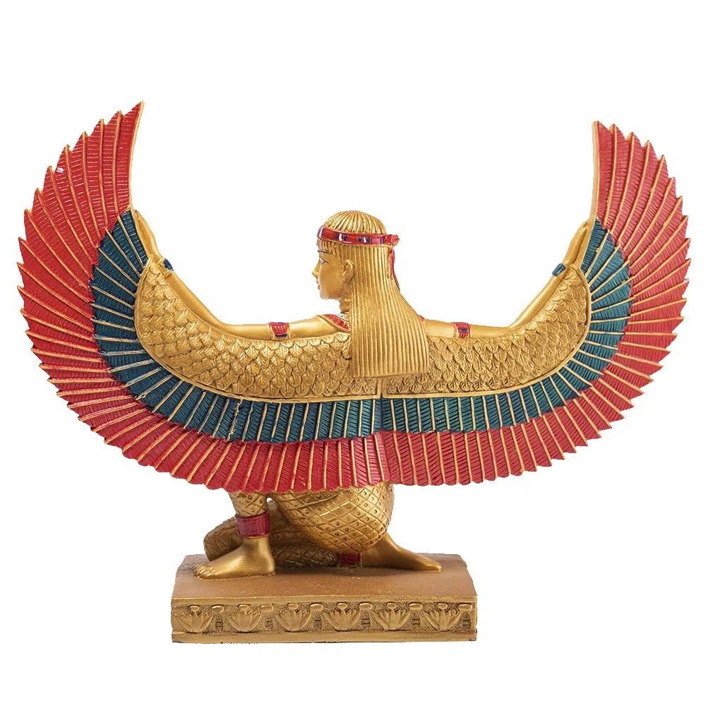 lachineuse - Statuetta di Iside alata 21 cm - Statua della Dea Iside rossa e oro - Statuetta per la decorazione d'interni dell'antico Egitto - Oggetto decorativo egiziano - Idea regalo originale