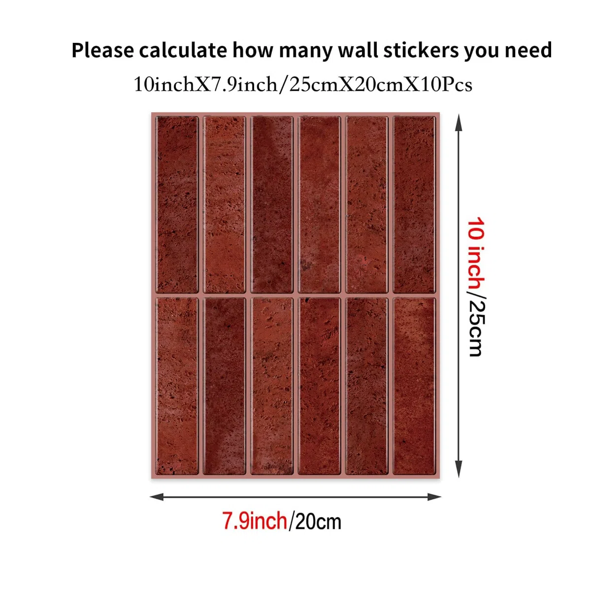 Alwayspon Piastrelle autoadesive da parete, 20 x 25 cm x 10 pezzi, in vinile, stile marmo rosso, piastrelle adesive da parete per cucina e bagno