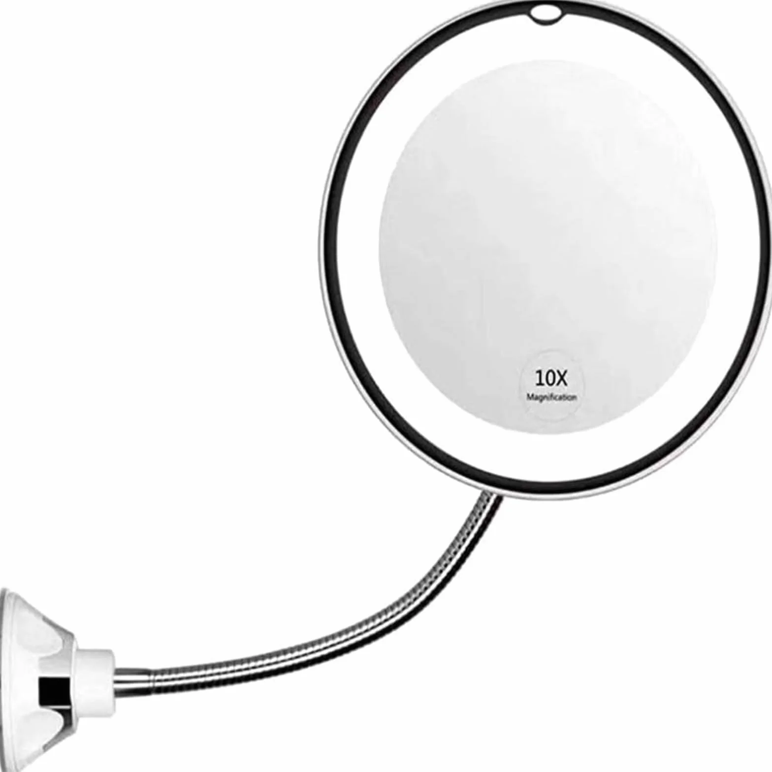 Specchio trucco con luce a LED, specchio ingranditore 10x con 14 LED, collo di cigno a 360° e ventosa, flessibile specchio cosmetico pieghevole per viaggi e bagno, bianco/argento