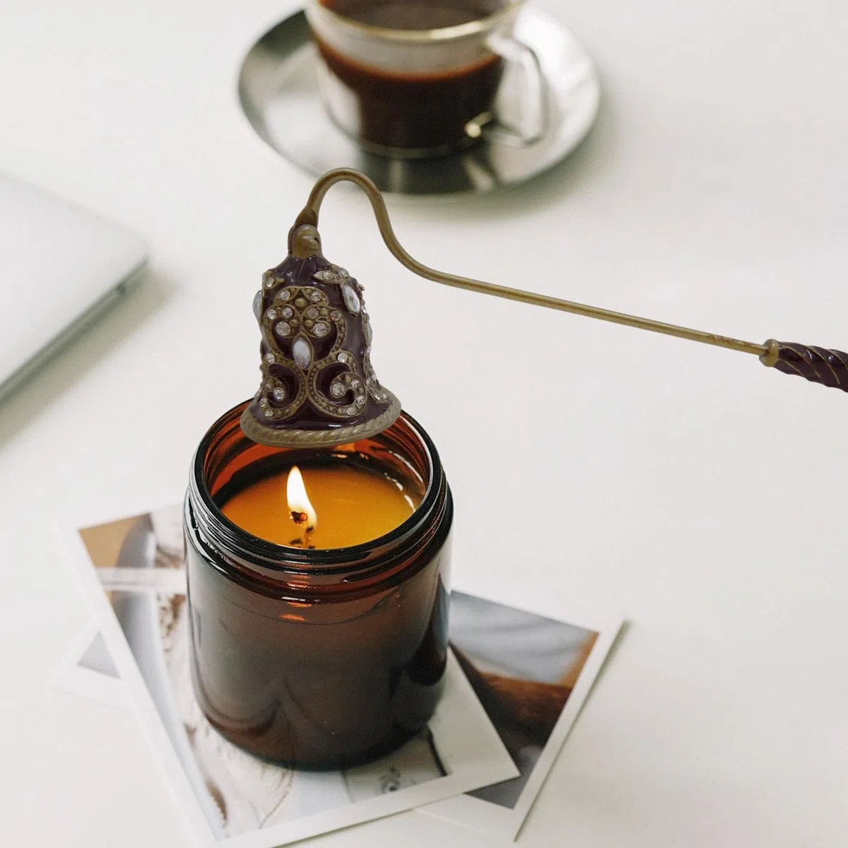 F Fityle Campana di Candela, a Campana di Candela con Manico Lungo, di Fiamma con stoppino in Metallo per spegnere di Candela in, Stile D