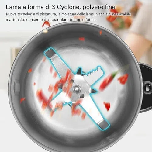Macinacaffè Elettrico 300W in Acciaio Inox – Macina Spezie, Cereali, Pepe e Semi Multifunzione – Trituratore Rapido con Lame in Acciaio Inossidabile, Design Compatto per Cucina