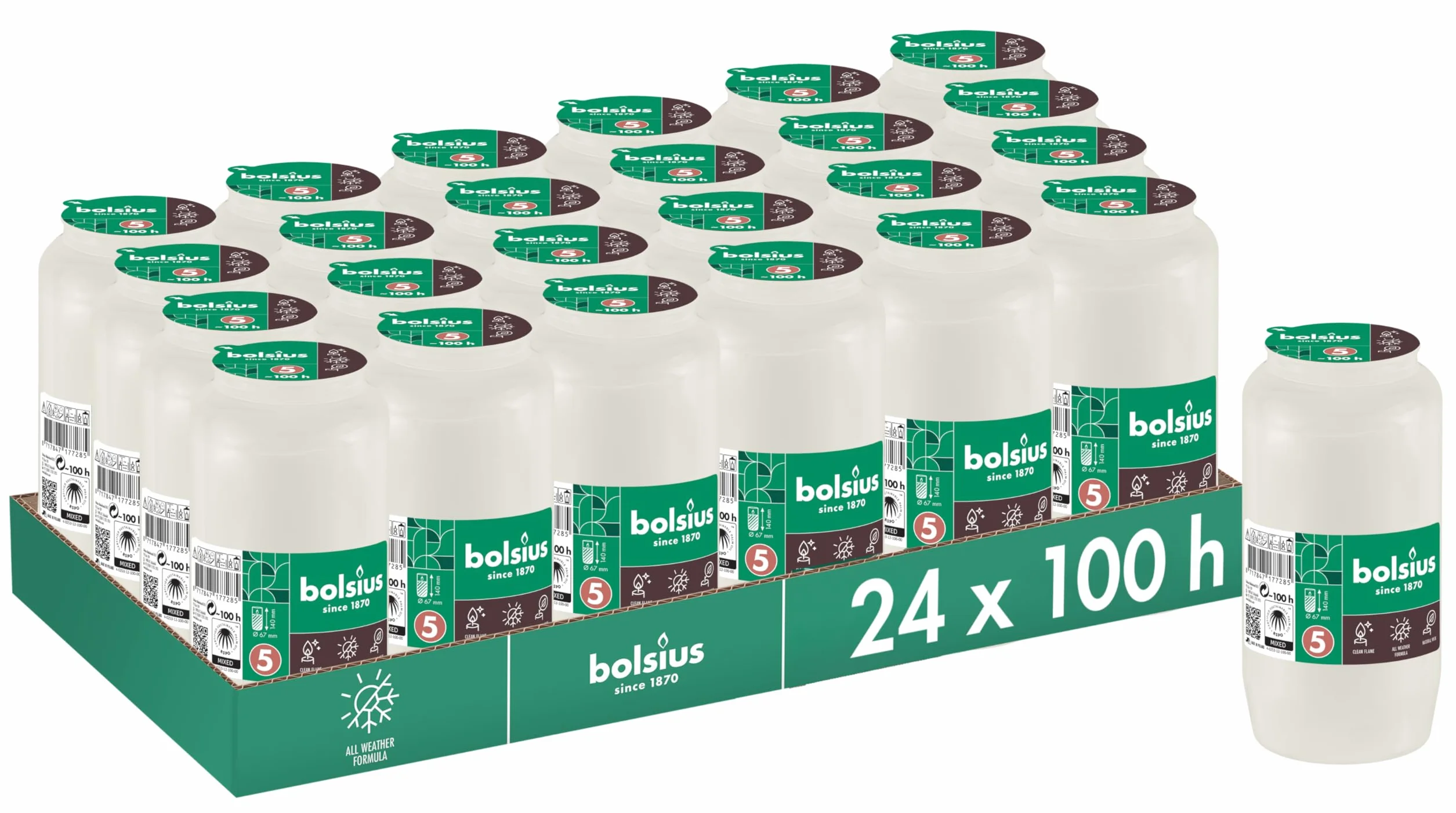 Bolsius Lume funerale – bianco – 24 pezzi – Lunghezza durata 5 giorni – candela funebre & memoriale – combustione pulita – senza olio di palma - 100 ore