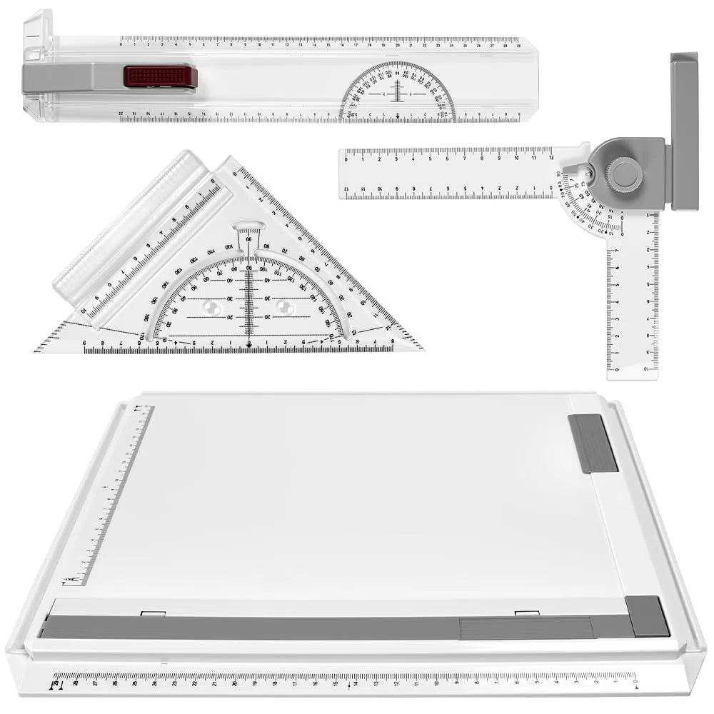 Tavolo da Disegno A4, 37X30cm Multifunzionale Tavolo da Disegno con Goniometro Localizzatore Carta Righello Scorrevole Tavolo da Disegno Metrico Multifunzione per Lavori Professionali