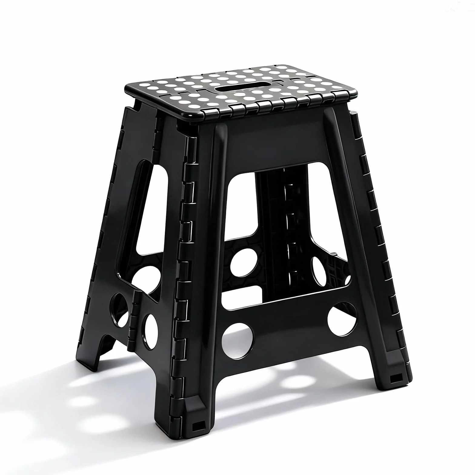 Sgabello Scalino Pieghevole Portatile - Altezza 45 cm - Portata Fino a 150 kg - Con Maniglia per il Trasporto - Stabile per Cucina, Bagno, Camera dei Bambini, Ingresso e Campeggio - Nero