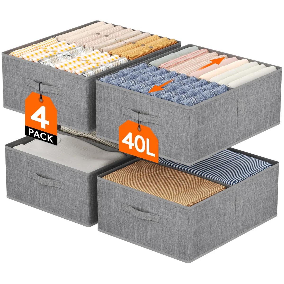 Lifewit Organizer Armadio, Cassetti per Armadio Interno Pieghevoli, Contenitori per Armadio Salvaspazio con Divisorio Rimovibile, Scatole per Armadio Rigide, 40L (50 x 40 x 20 cm), Set di 4