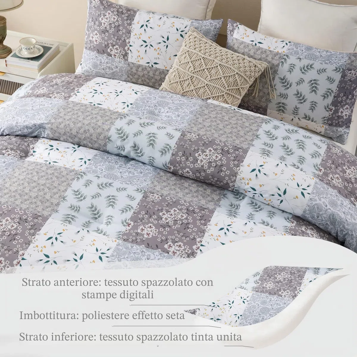 Whale Flotilla Piumino 220 x 230 cm, Trapunta Traspirante e super morbido, Piumone per 4 Stagioni con 2 Federe, motivo a Quadri, Grigio