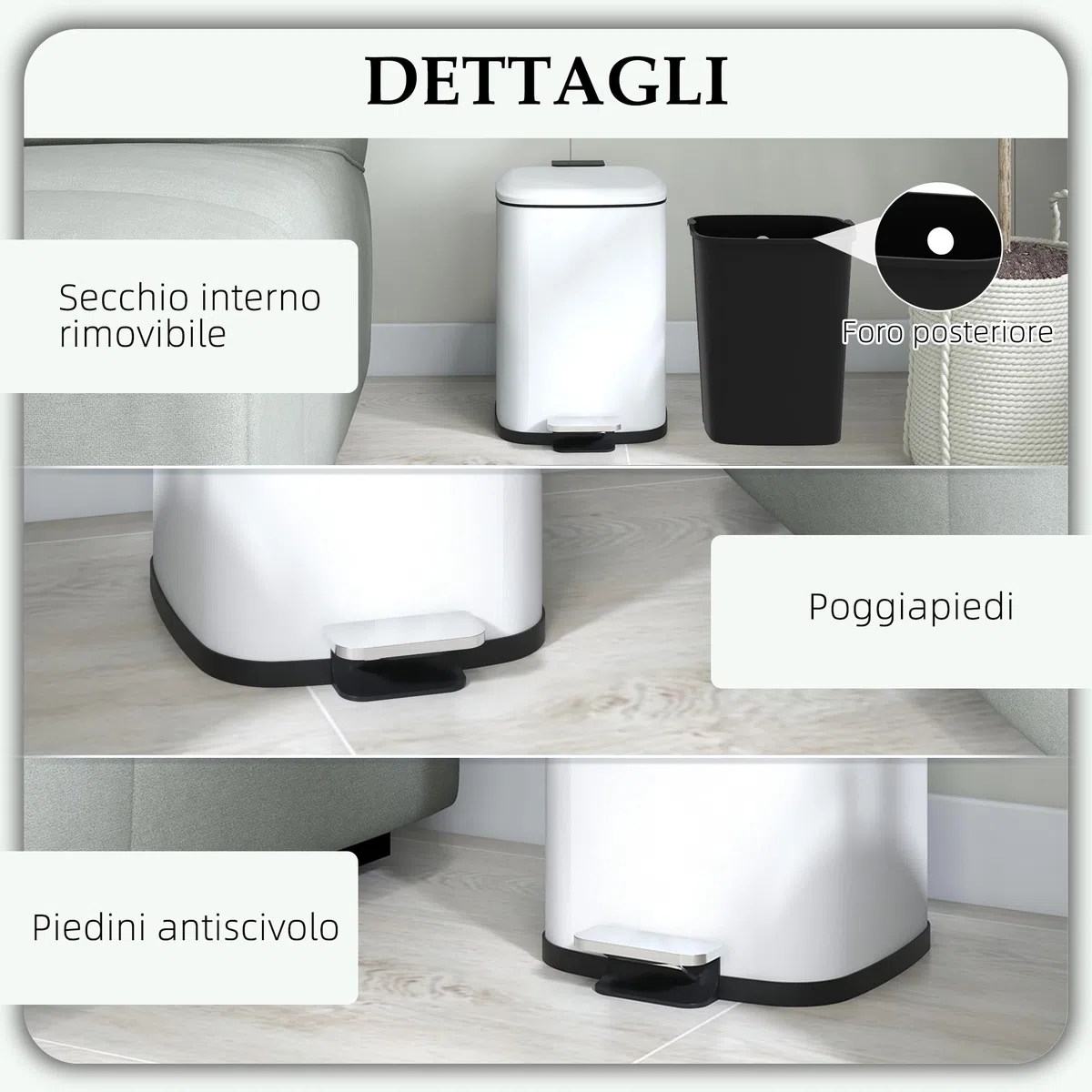 HOMCOM Bidone Immondizia da 12L a Pedale con Chiusura Silenziosa, Cestino Rifiuti in Metallo e PP, 24.5x32x34.5 cm, Bianco