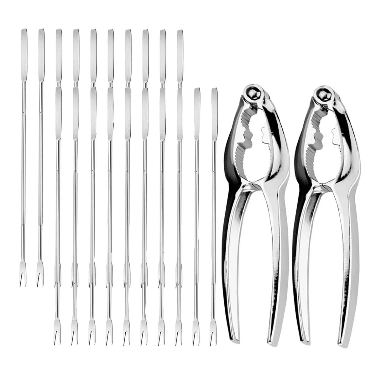 Attrezzi per Frutti di Mare Set,Biluer 20PCS Frutti di Mare Forcelle Forchetta per Aragosta And 2PCS Schiaccianoci Pinza per Frutti di Mare per Aragosta o Granchio Mandorle
