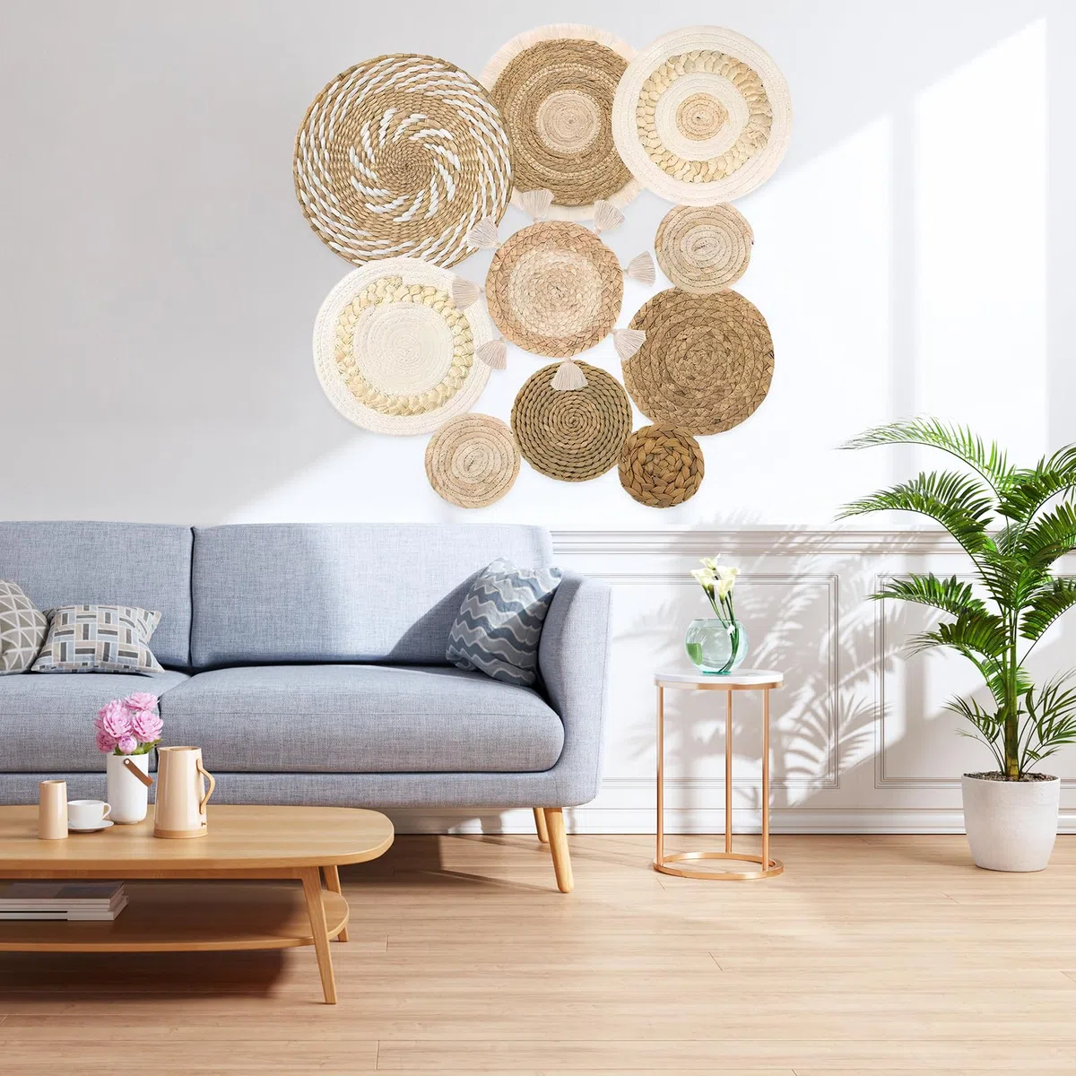 Decorazioni per Paniere da Parete Boho Set di Paniere da Parete Intrecciati Arte Rustica da Pareti Intrecciata a Mano Decorazione per Pareti in Macramè per Decorazione del Salotto (10 PCS)