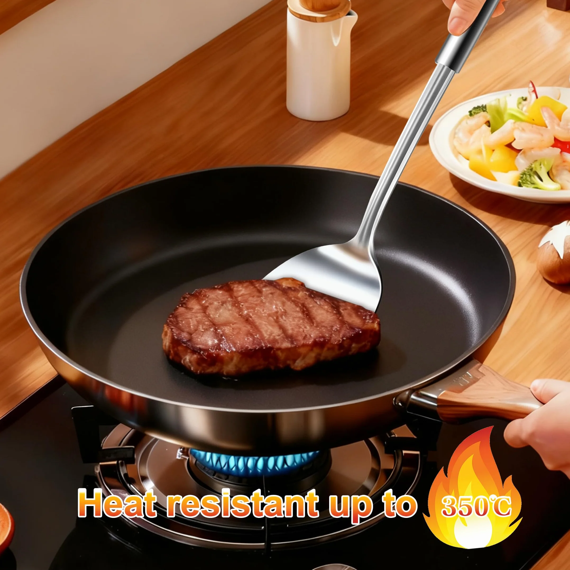 Bestdin Set di Set Utensili Cucina – 12 Pezzi di Utensili da Cucina in Acciaio Inossidabile, Resistenti al Calore, con Ganci, Contiene Accessori da Cucina come Mestoli Cucina, Spatola